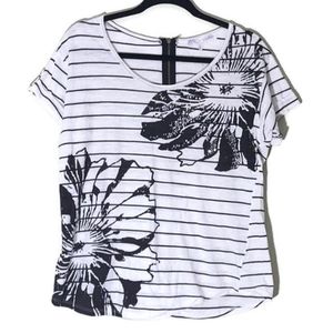 Floral Striped Top w Zipper Detail